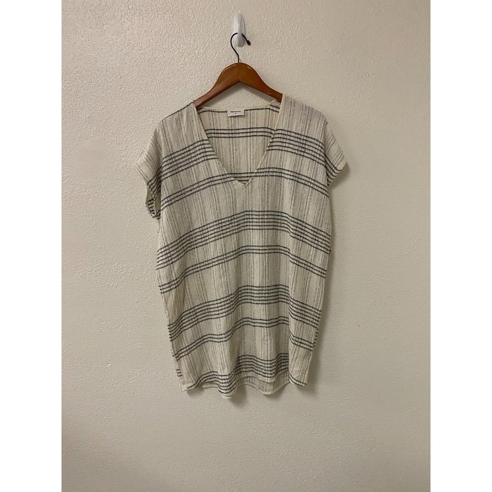 SAINT HELENA cotton blend white striped oversized lounge beach top size SM